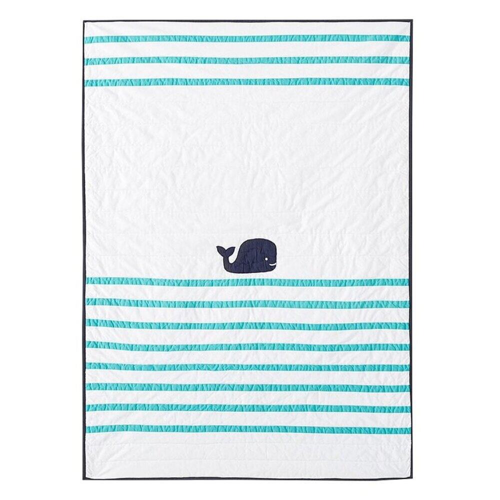 Pottery Barn Baby Quilt Hamptons Whale Bedding Cover Toddler Bed Crib Stripe NWT